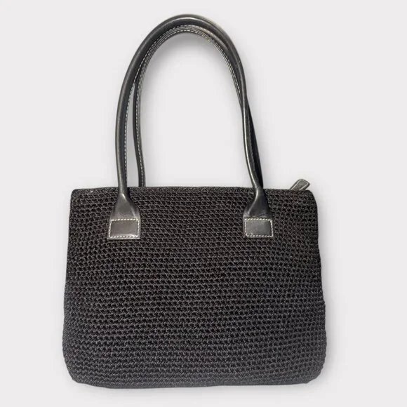 The Sak Elliott Lucca Tote Black Crochet Dual Handle Shoulder Bag with Bag Charm - Picture 3 of 7